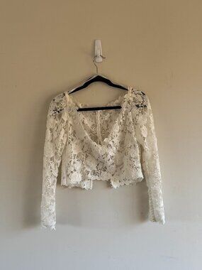 Martina Liana Ivory Lace Bridal Topper Pearl Button Long Sleeve Wedding Bolero